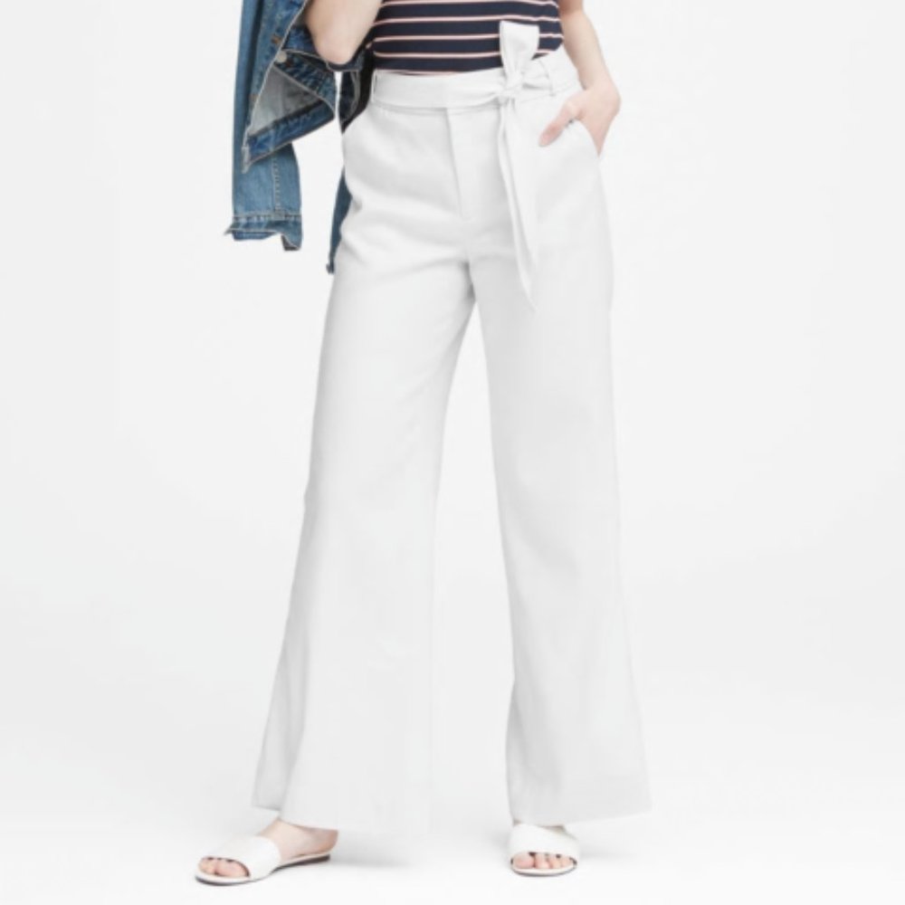 NWOT BR High-Rise Wide-Leg White Linen Pant 4